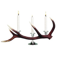 Postříbřený stolní svícen z jeleního parohu na tři svíčky