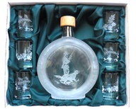 Myslivecký dárek - sada láhev a 6x štamprle pískované sklo